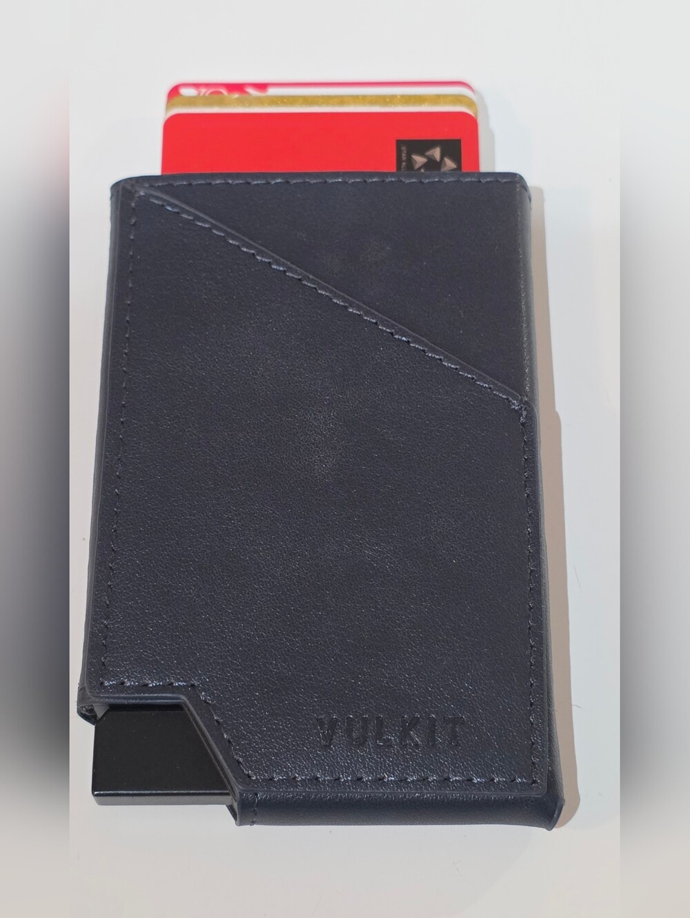 VULKIT Pop Up Slim Card Wallet - Navy Leather